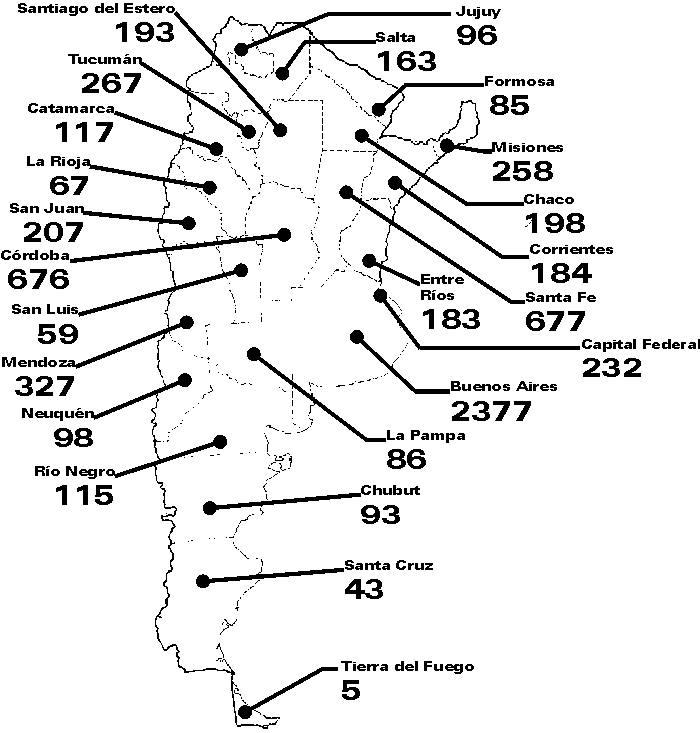 Mapa de total de muertos durante el 2002 en la Argentina