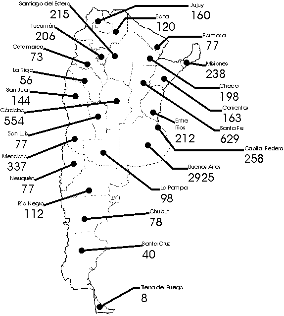 Mapa de total de muertos durante el 2003 en la Argentina