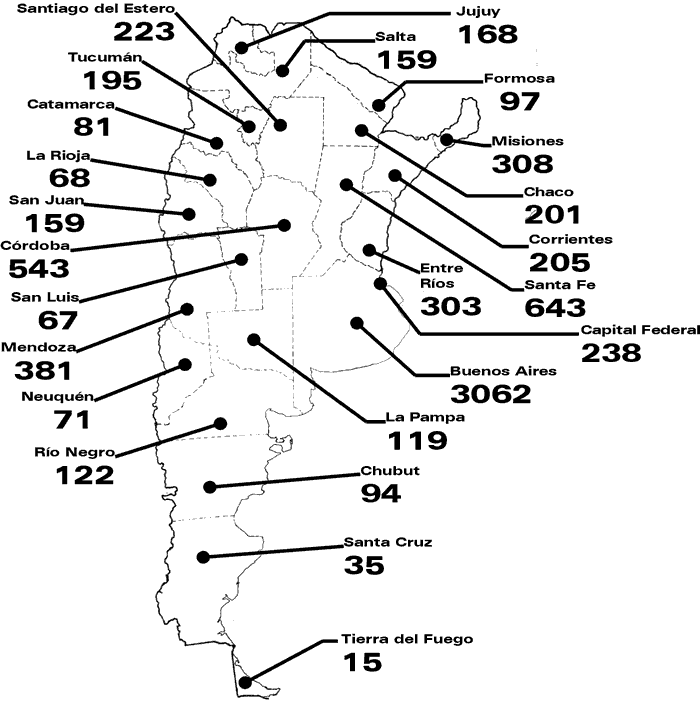 Mapa de total de muertos durante el 2008 en la Argentina