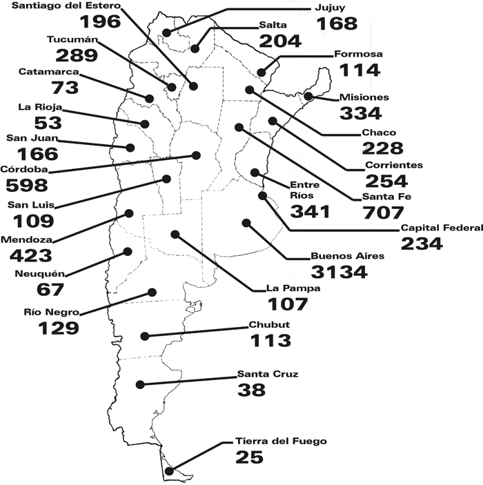 Mapa de total de muertos durante el 2007 en la Argentina