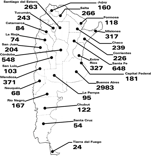 Mapa de total de muertos durante el 2009 en la Argentina