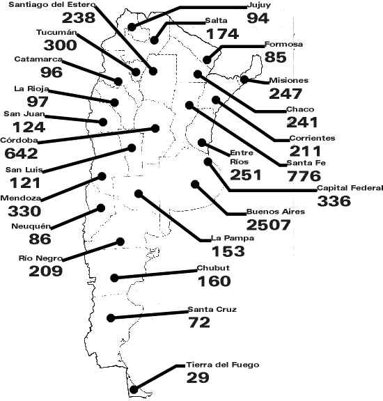 Mapa de total de muertos durante el 2008 en la Argentina